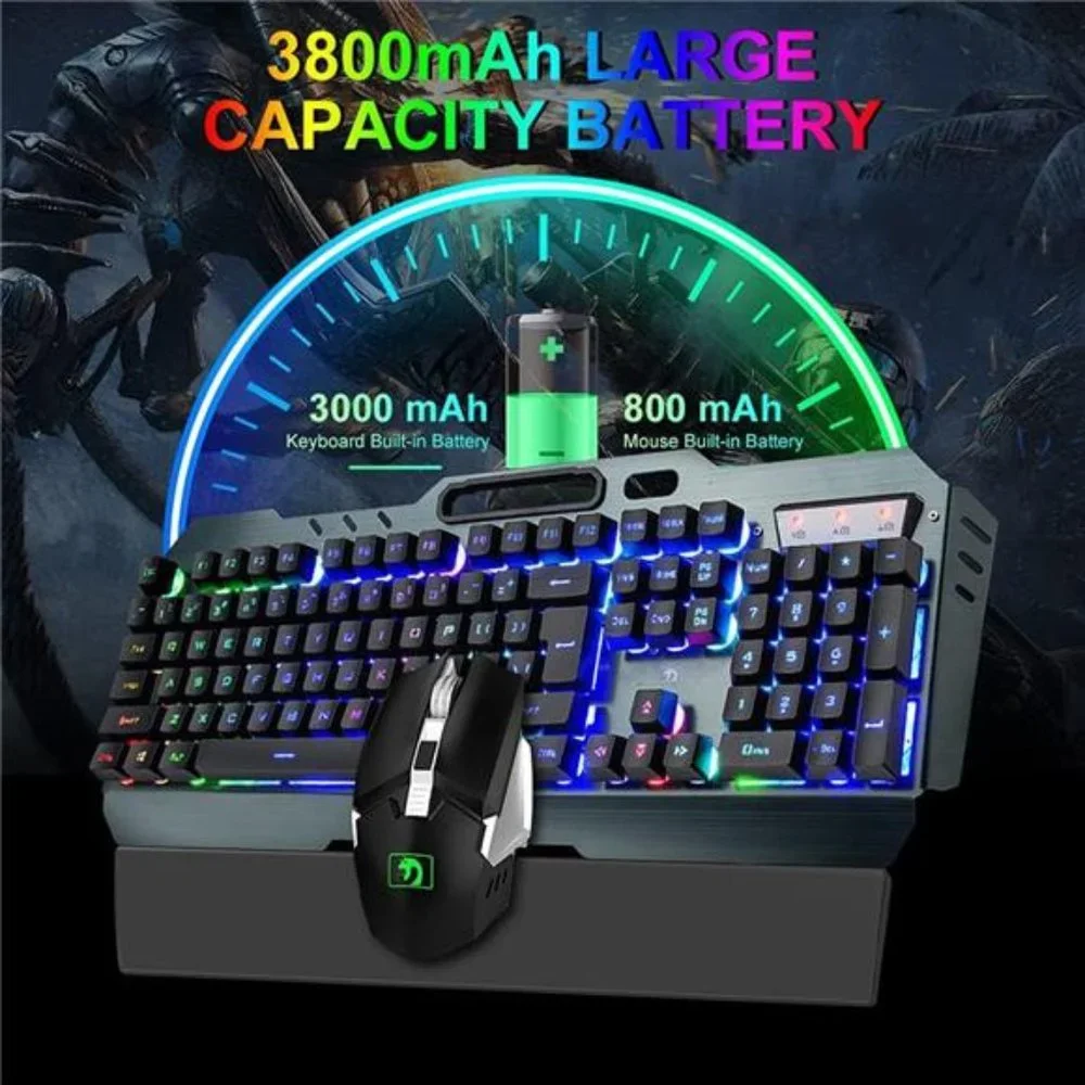 Wireless Keyboard & Mouse Combo,Rainbow Backlit Gaming Keyboard with Memory Foam